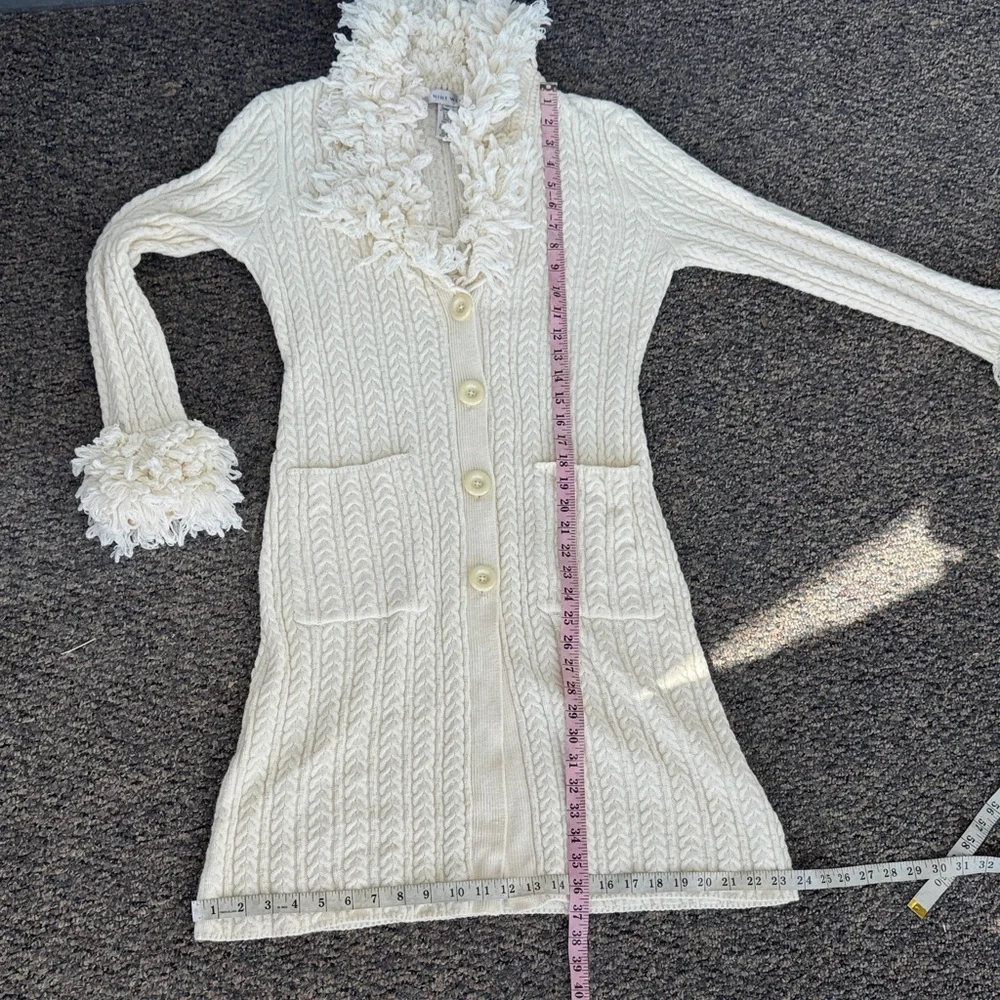 Vintage Nine West Cream Cable Knit Long Crochet Cardigan with Fringe Trim